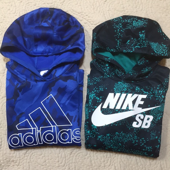 Bundle Boys Therma Hoodies Nike Adidas Logo Printed Pullover Hoodies M Set of 2 - Picture 2 of 14